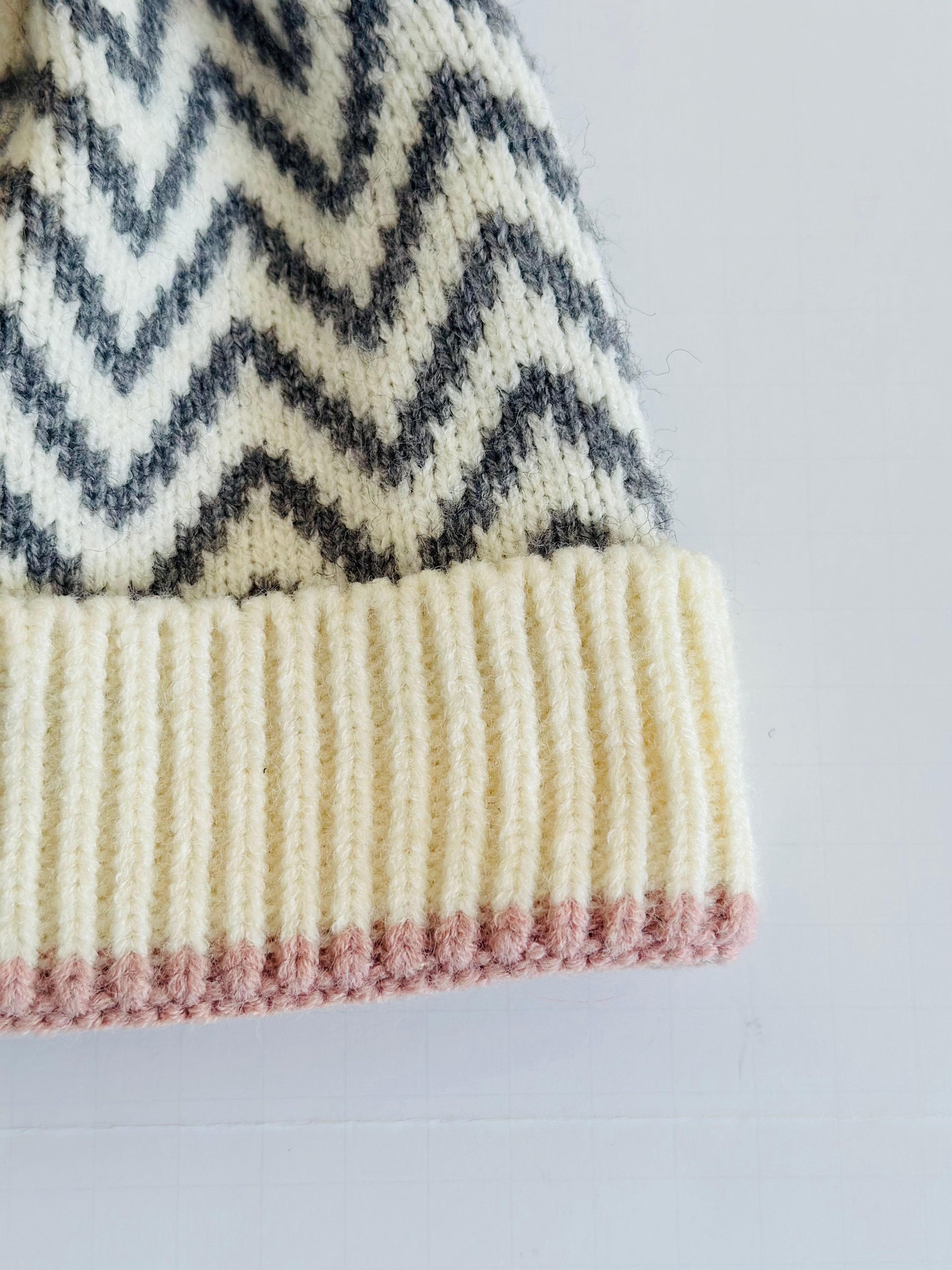 H47 CHEVRON POM BEANIE