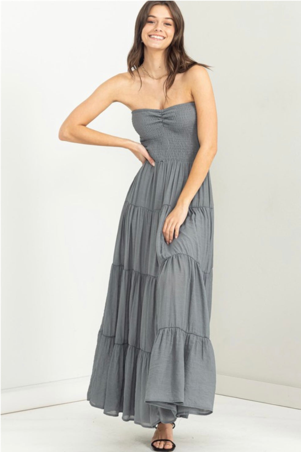 D131 RUCHED STRAPLESS DRESS