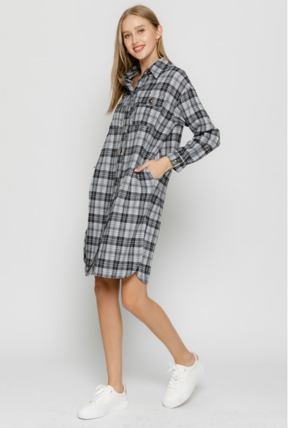 T175 LONG PLAID SHIRT