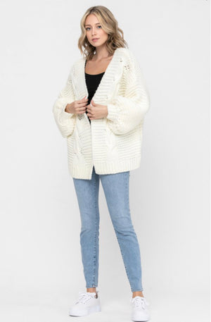 K35 CABLE BALLOON CARDIGAN