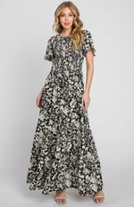 D134 FLORAL SMOCK POCKET MAXI DRESS