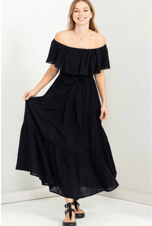 D130 RUFFLE OFF SHOULDER MAXI DRESS