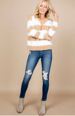 K45 STRIPE VARSITY FUZZY SWEATER