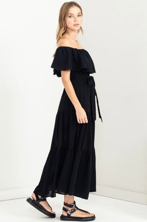 D130 RUFFLE OFF SHOULDER MAXI DRESS