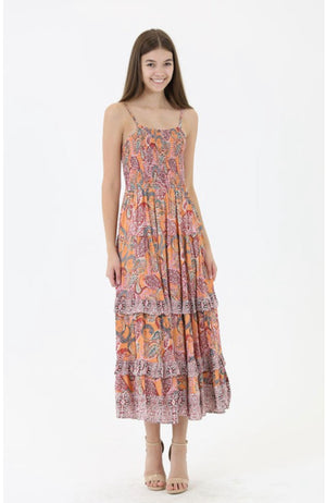 D81 PAISLEY RUFFLE MIDI DRESS