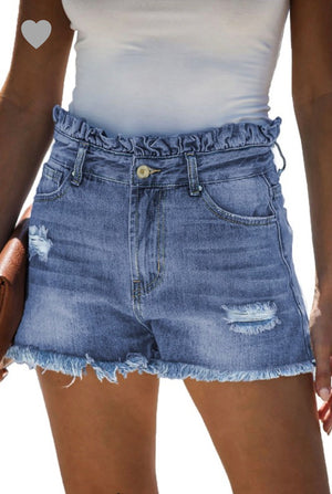 S6 Ruffle Waist Denim Shorts