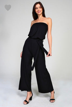 R23 Jersey belted strapless jumpsuit
