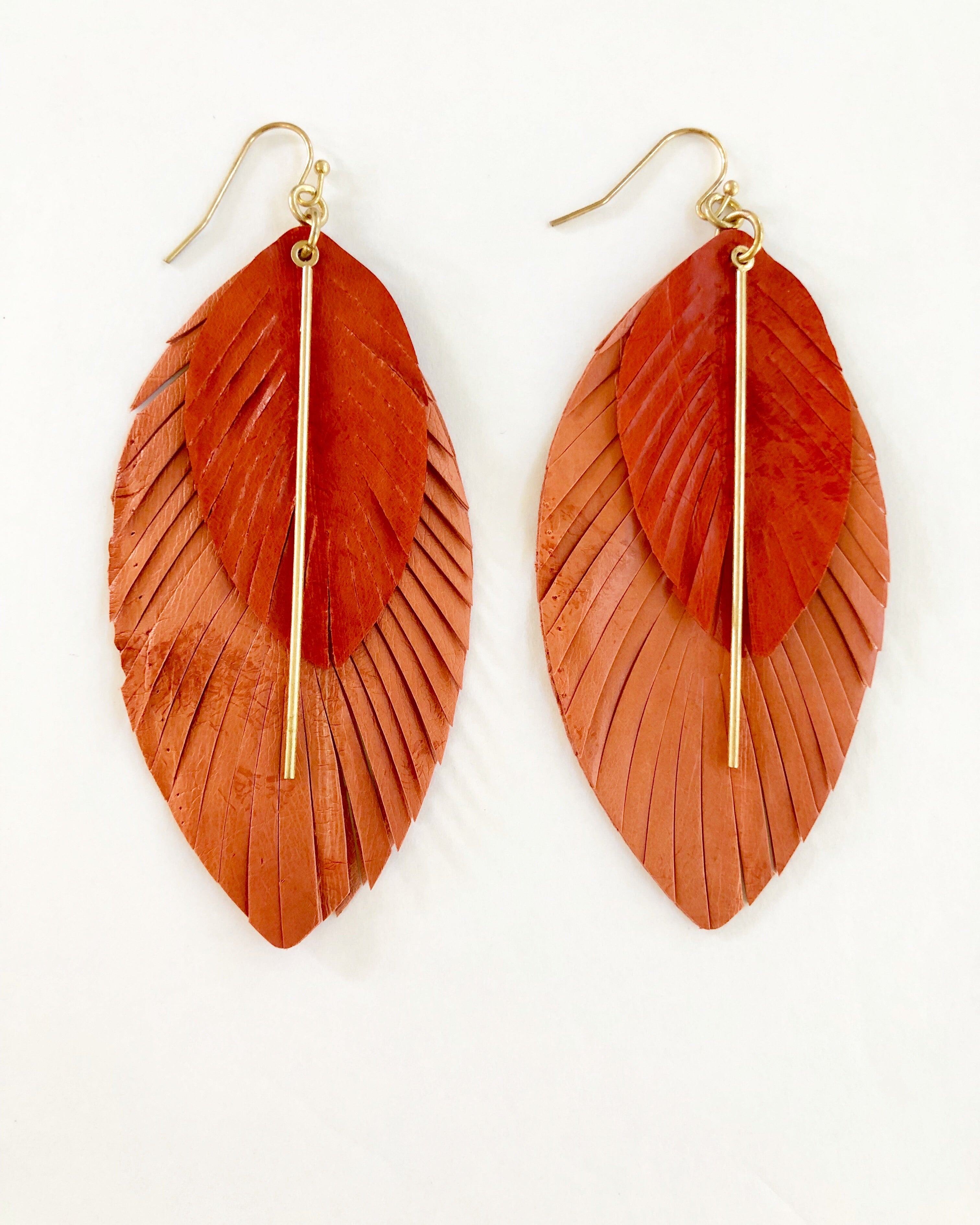 ER61 leather Layer feather Earrings