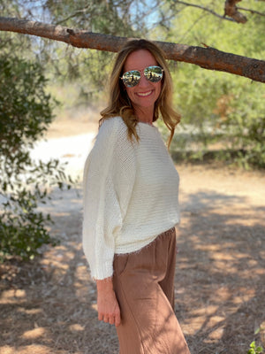 K52 DOLMAN FUZZY OFF SHOULDER SWEATER